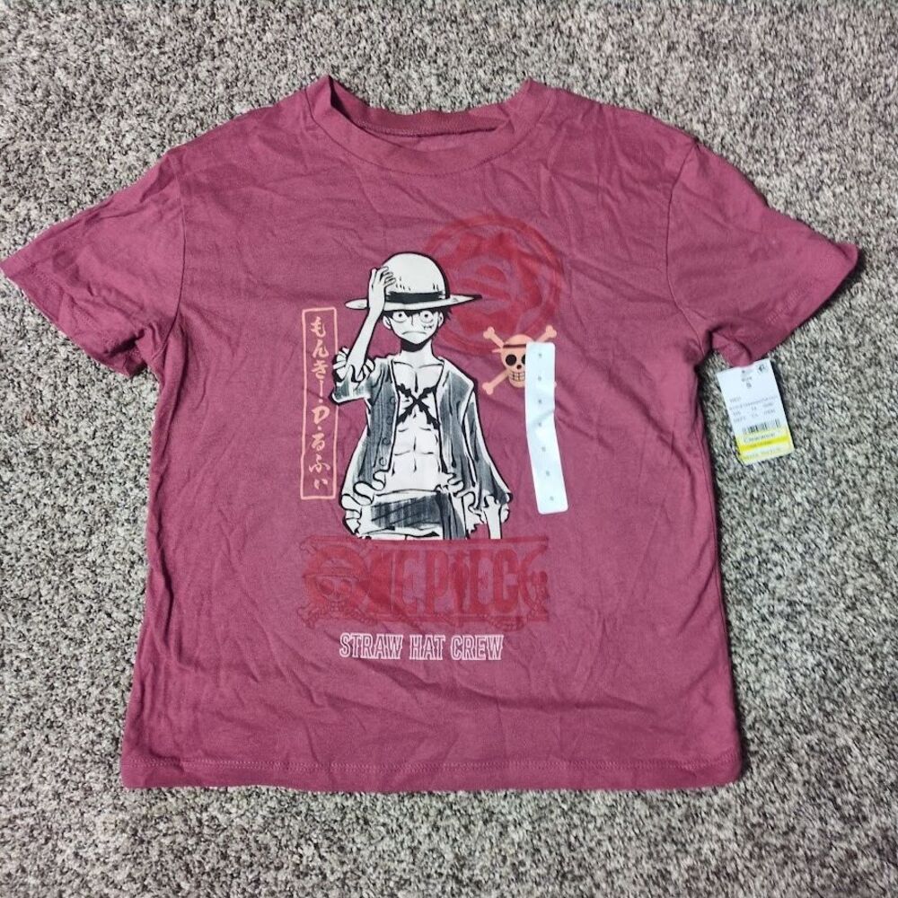 One Piece T-Shirt Boy's Small Luffy Character Sketch Short Sleeve Graphic Top
